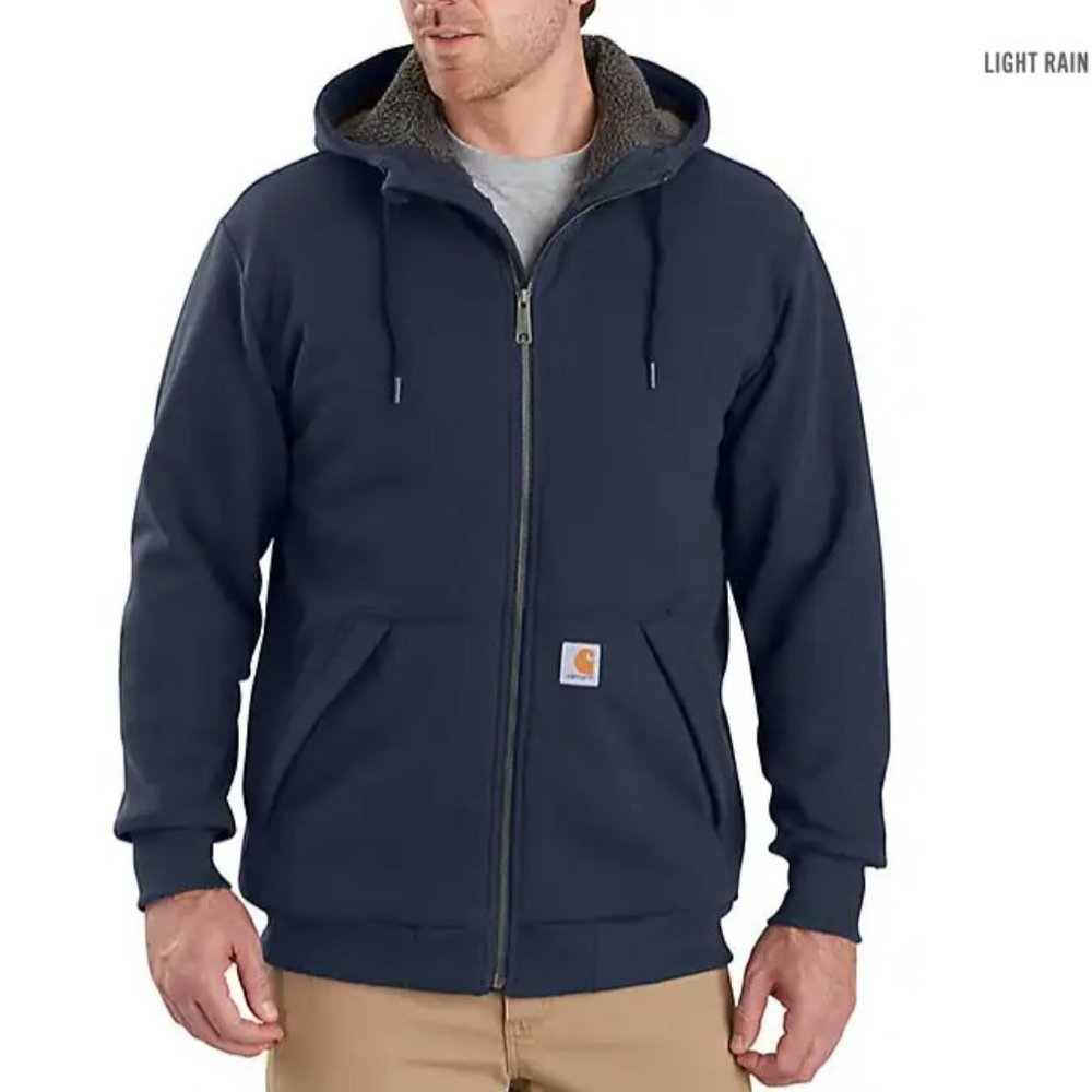Carhartt BLUE Men XXL 2XL Loose Fit Rain Defender Rockland Sherpa-Lined Hoodie